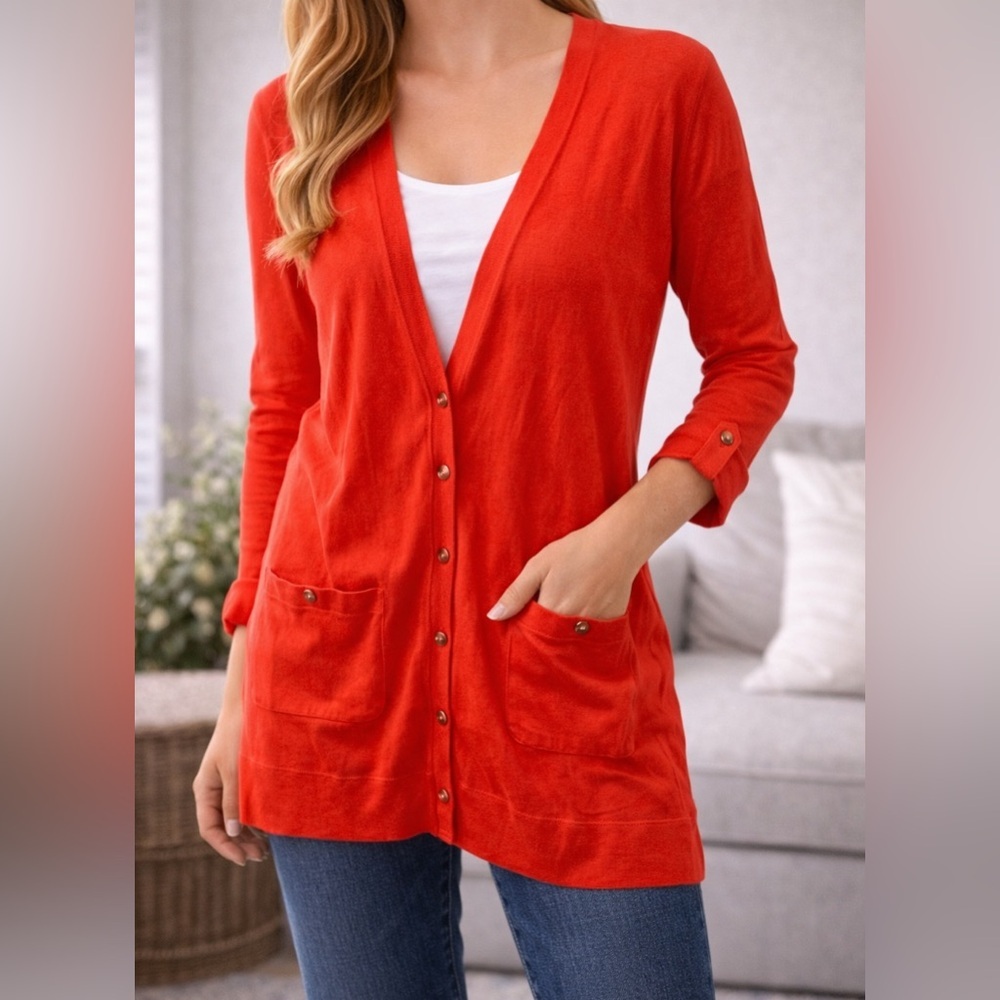 🤎 Ralph Lauren Cardigan 🤎 WOMENS SIZE LARGE CHERRY RED​​​​​​​